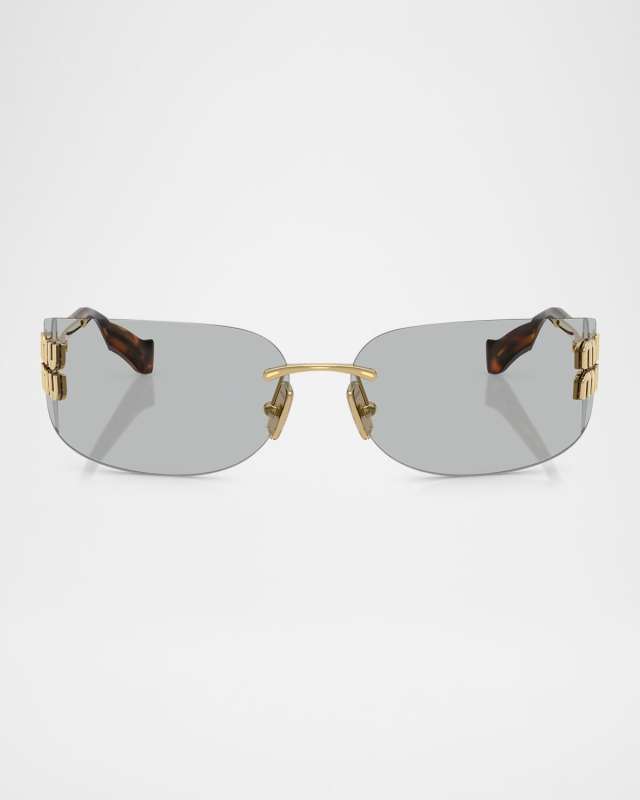 Rimless Logo Metal Rectangle Sunglasses